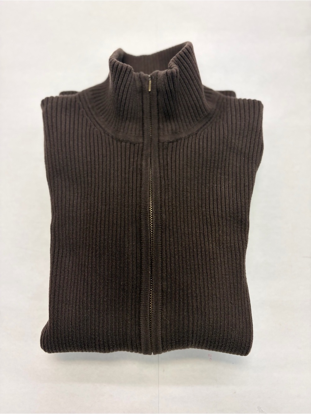 Ladies Eddie Bauer Brown Ribbed Full-Zip Sweater Jacket